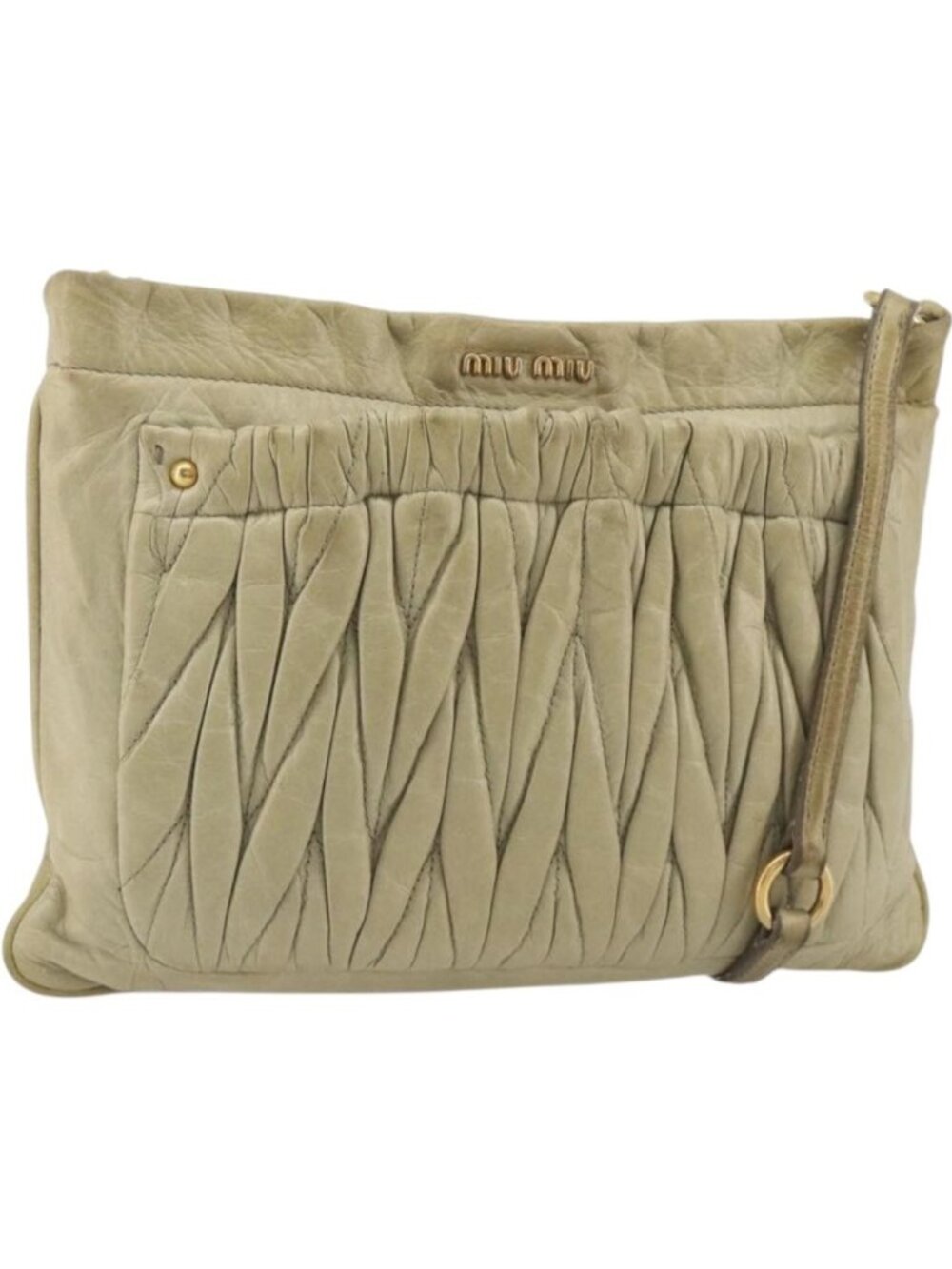 Miu Miu Matelasse Shoulder Bag Leather Beige Gold